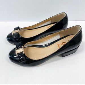 FSJ Bownknot Round Toe Block Heels Patent Leather Slip On Pumps Dress Shoes